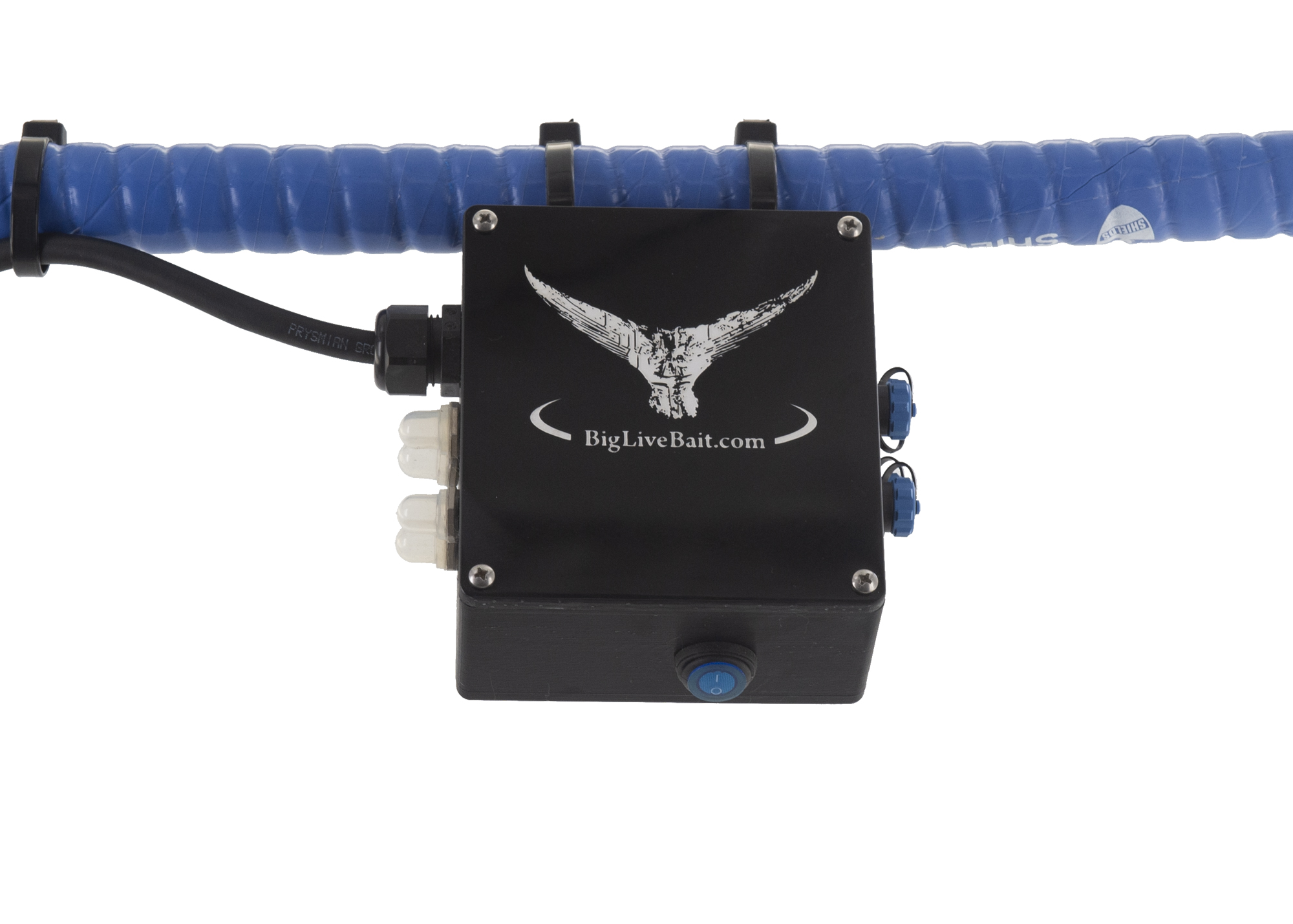 4 port Power Hub with zip tie mounts for supplying power to tuna tubes